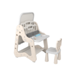 Beige toddler convertible study desk and art easel set designed for minimalist nursery playrooms.