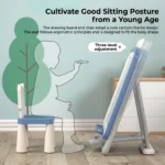 Ergonomic cartoon themed study desk and chair set designed to cultivate healthy sitting posture for young kids from a young age.