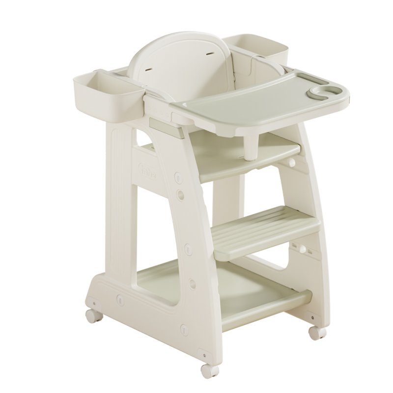 Premium lockable swivel wheels on toddler dining high chair for secure and smooth movement.
