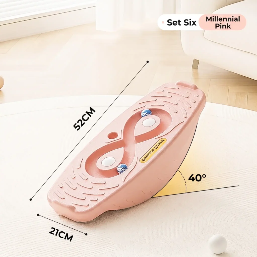 Lightweight millennial pink kids home gym rocker board manufactured by premium Chinese B2B suppliers.