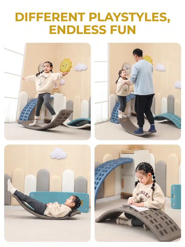 Smooth rounded edges and anti-collision design on children's safety wobble balance board.