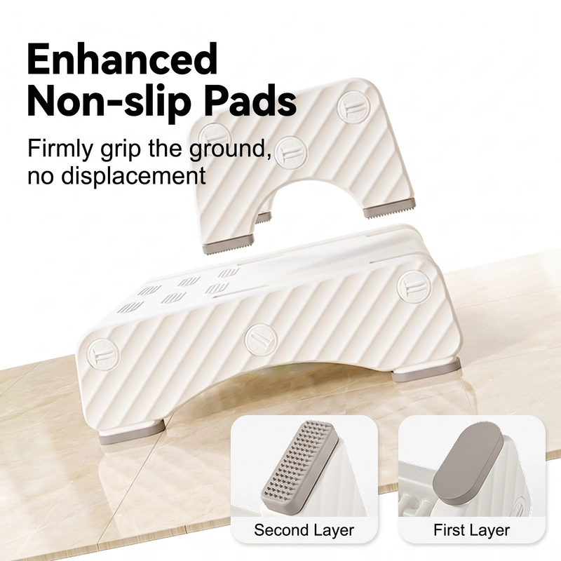 Stable anti-tip side panel structure on toddler step stool for preschool and daycare centers.