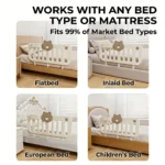 A view along the bed showing the extension of the Inhekids high-coverage baby bed safety barrier with breathable mesh panel for wholesale supply.