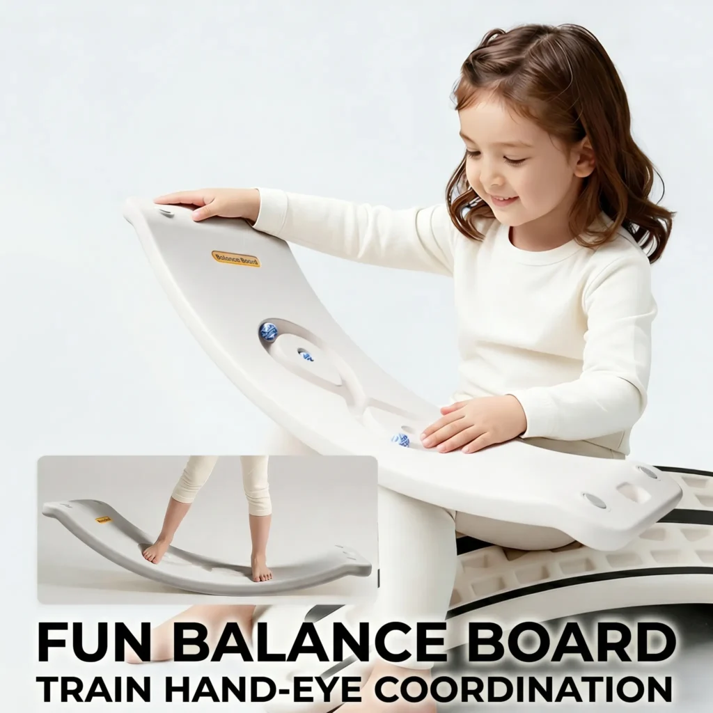 Heavy-duty blow-molded plastic structural thickness of children's wobble balance board from China factory.