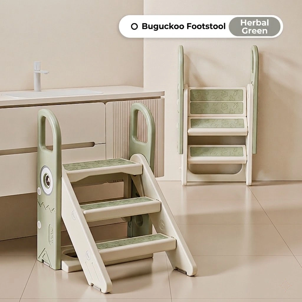 Secure rubber anti-skid base on toddler step stool for water-resistant bathroom safety.