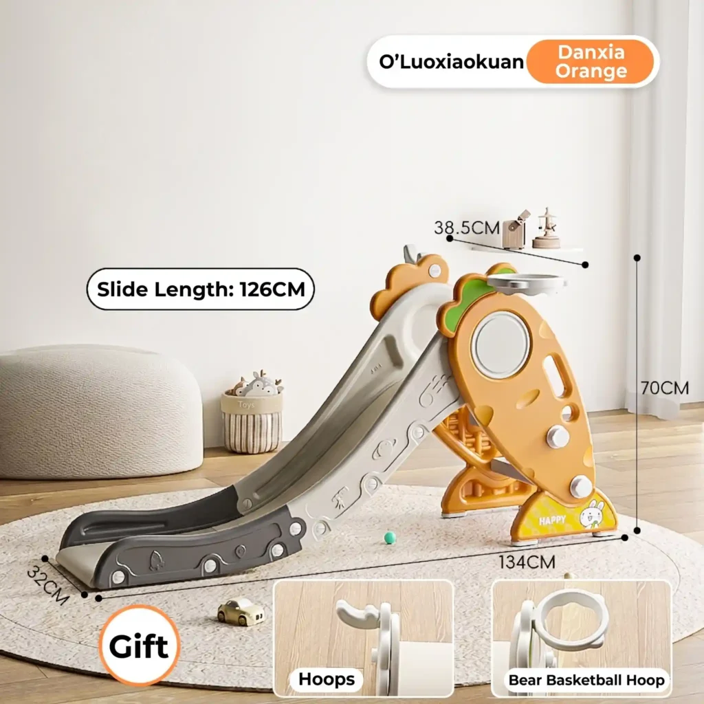 Collapsible indoor baby climber folded upright against a wall, effortlessly restoring large space and reducing storage footprint.