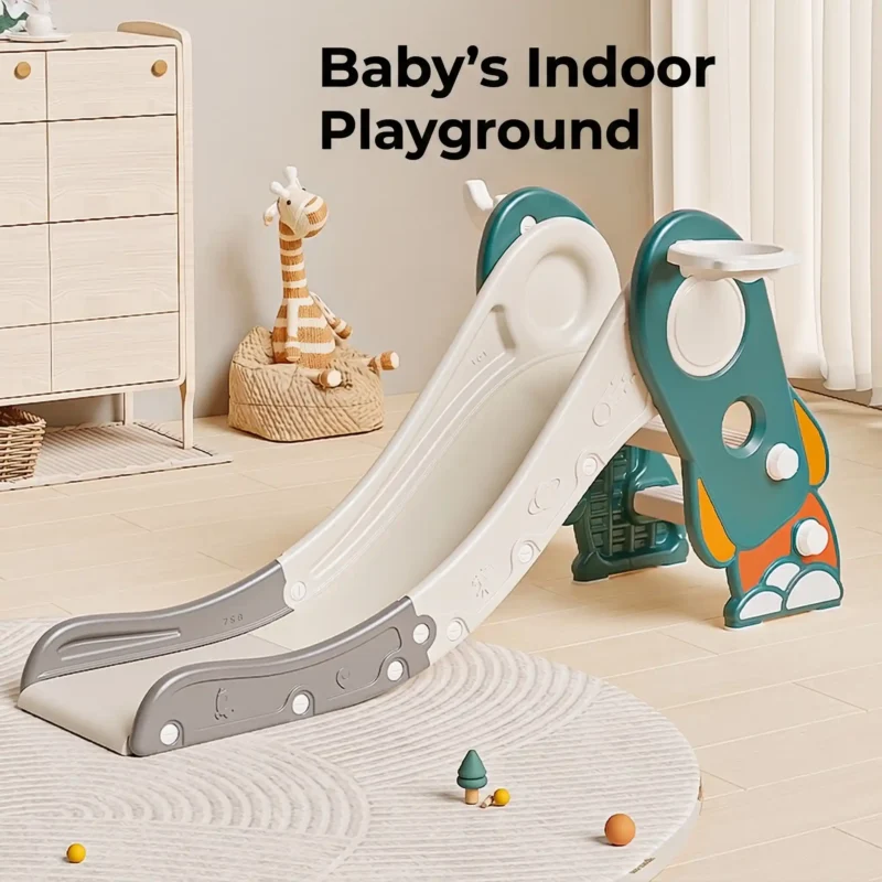 Safe baby sliding toy featuring an extended buffer area and three distinct speed zones to guarantee a gentle landing.
