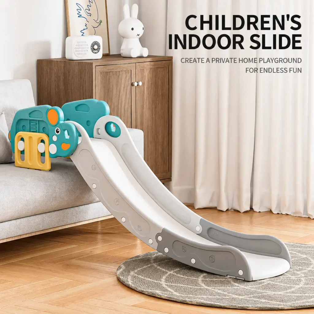 Height-adjustable commercial bunny slide for kids, optimized for nursery and early education centers.