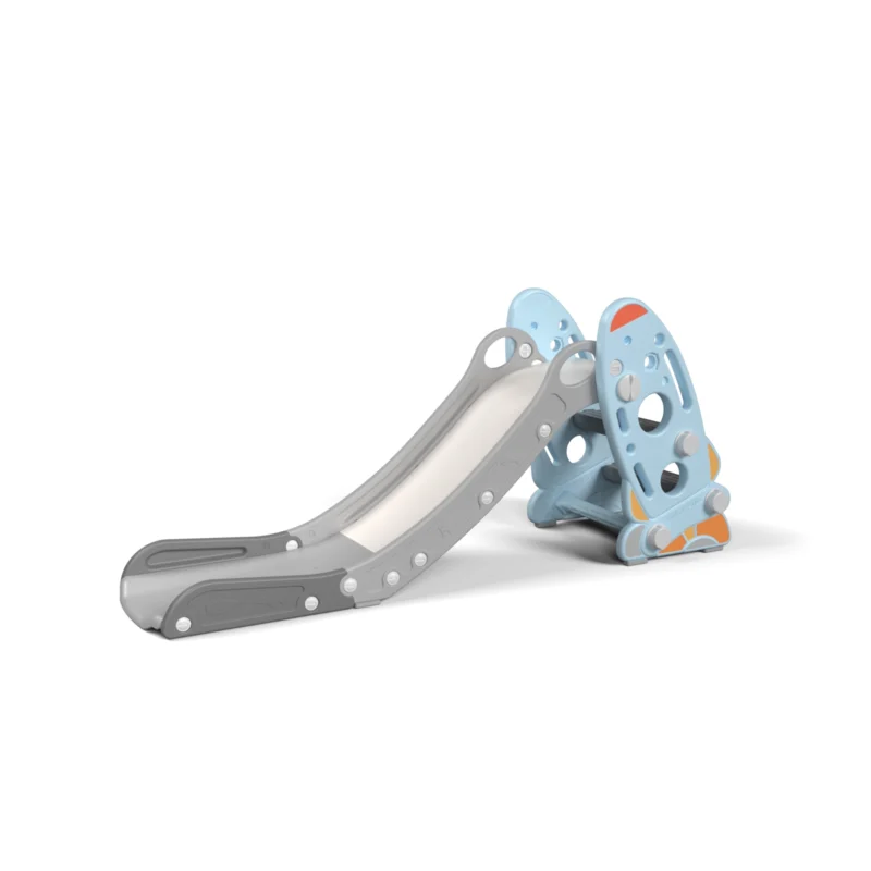 Anti-slip widened step design on commercial rocket slide, built for safe and easy climbing in institutional use.