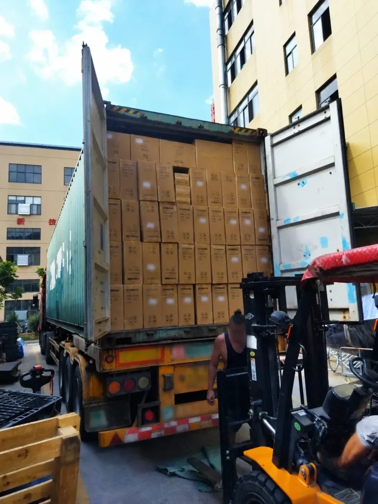 Forklift loading palletized goods