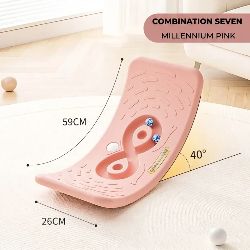 Millennium pink sensory maze rocker board with a 40-degree safe angle for toddler indoor active play and physical development.