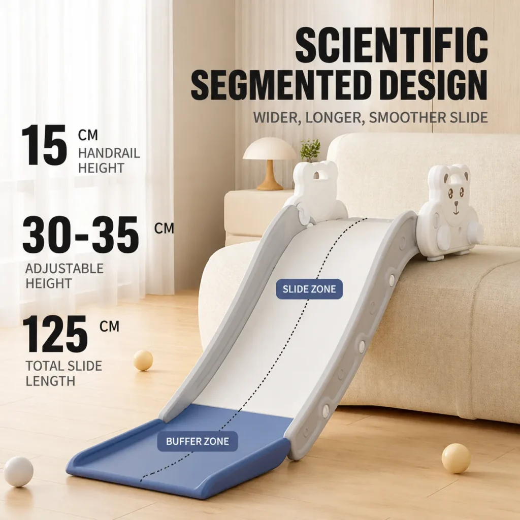 Safety-certified precision injection molded bear slide, durable institutional-grade design for overseas retail chains.