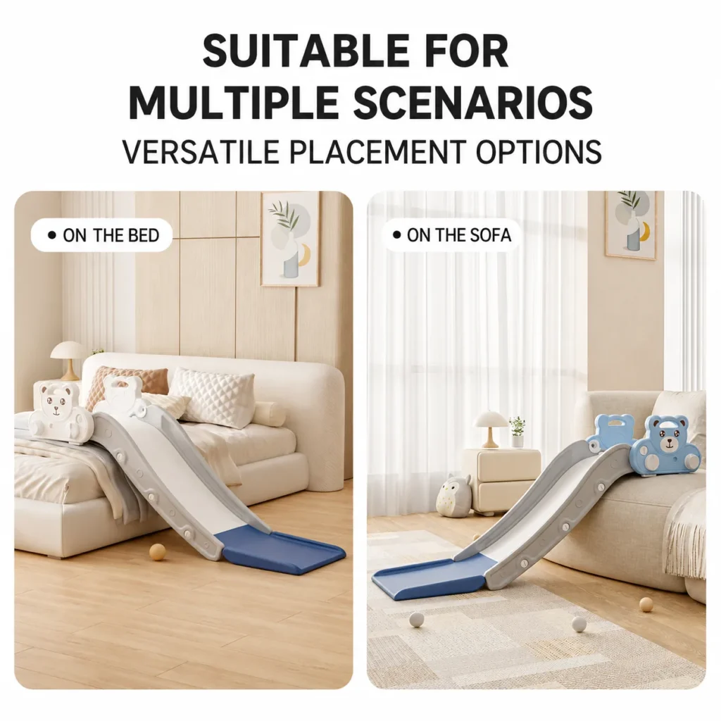 Safety-certified precision injection molded bear slide, durable institutional-grade design for overseas retail chains.