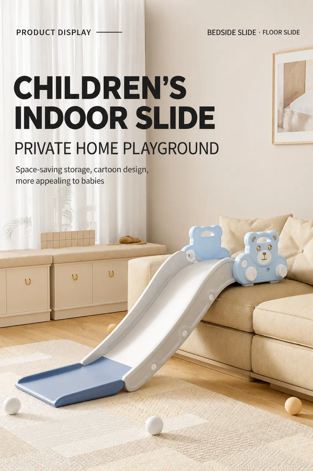 kids bear themed indoor play slide stable triangle support 3
