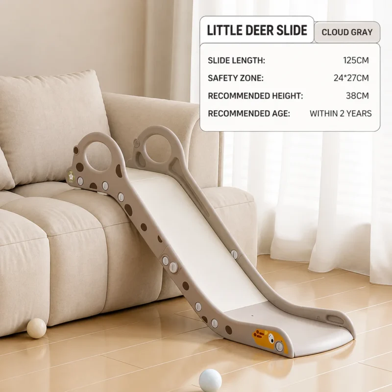 Bulk order gray deer toddler slide with 125cm slide length, premium kids playground furniture for global sourcing and retail chains.