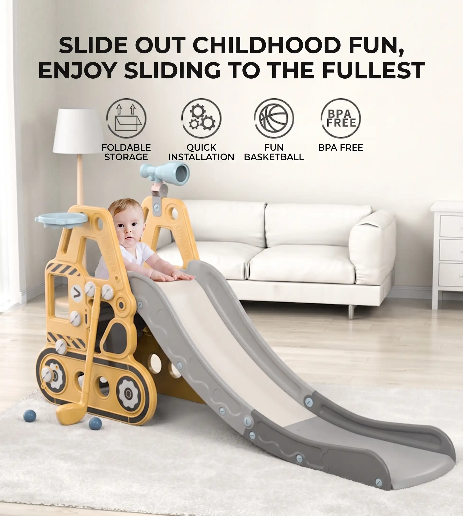 kids excavator slide playroom foldable 0