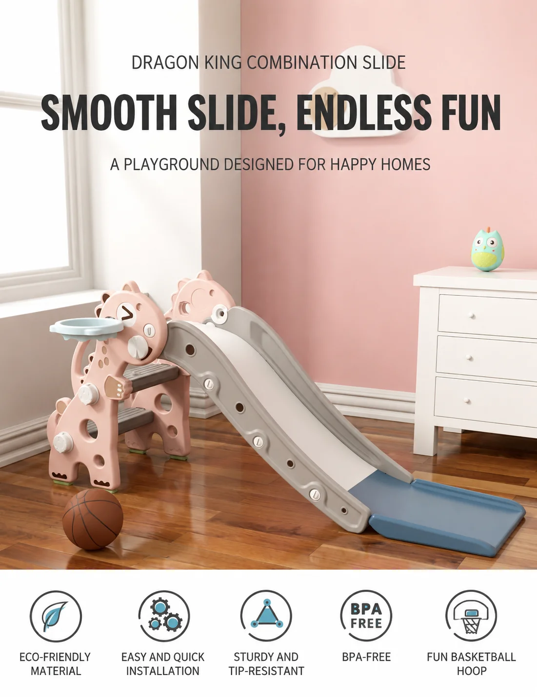 kids t rex themed indoor play smooth buffer zone slide 0