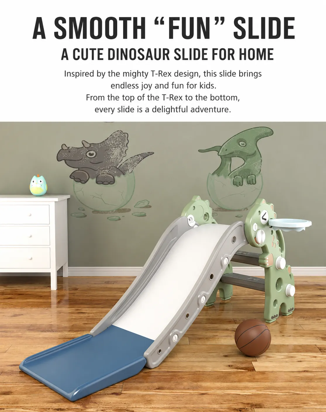kids t rex themed indoor play smooth buffer zone slide 2