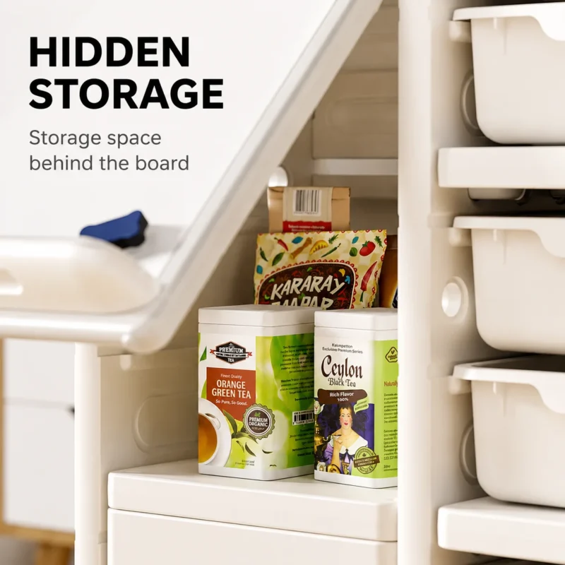 CPC Certificate compliant toddler toy storage cabinets featuring a floor-level dust guard base for easy nursery cleaning.