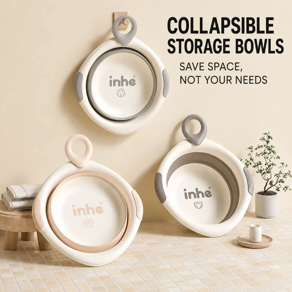 Multifunctional collapsible travel storage bowls and baby basins in modern minimalist colors from OEM kids washbasin manufacturer.