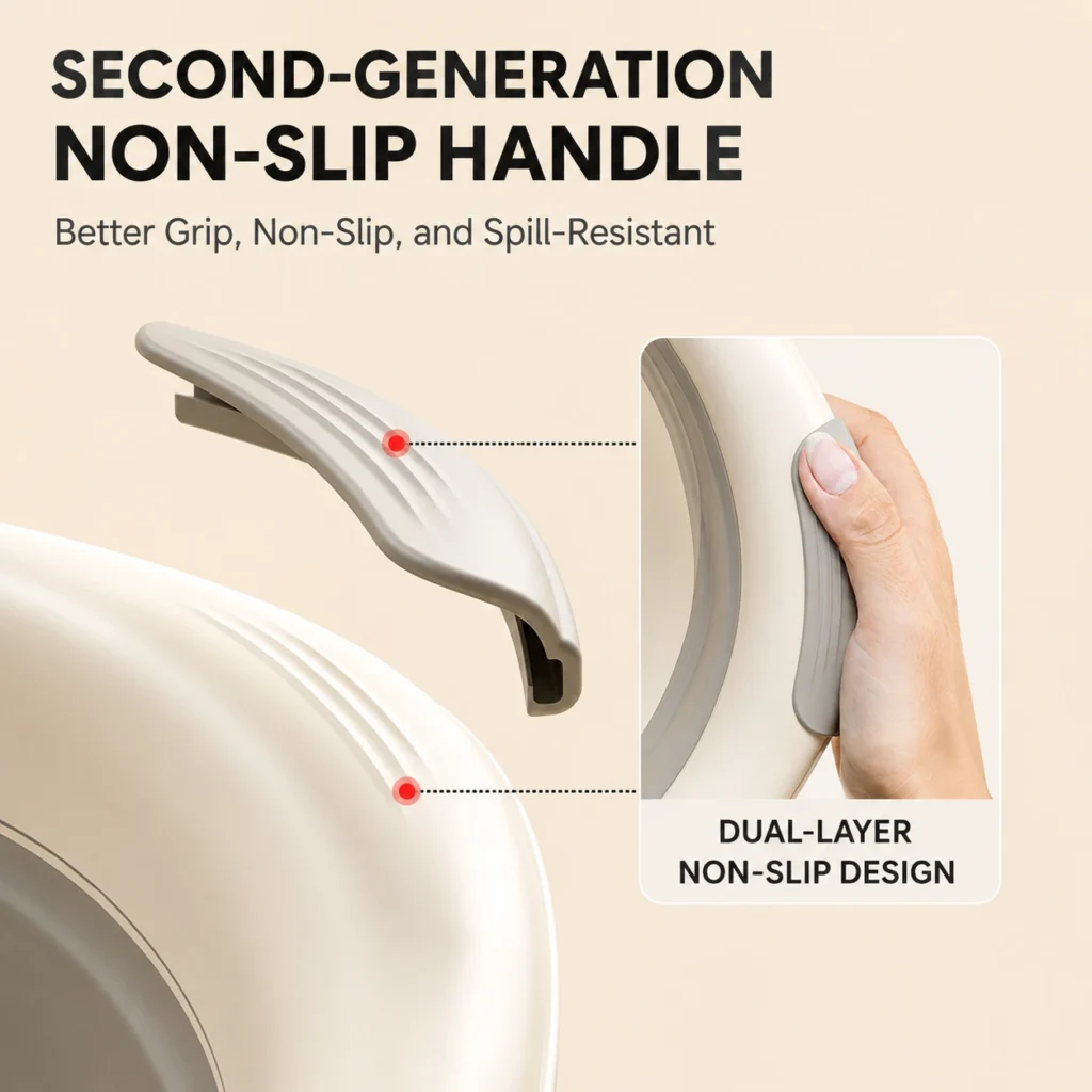 Second-generation non-slip handle and dual-layer non-slip design on a portable travel basin from toddler washbasin supplier.