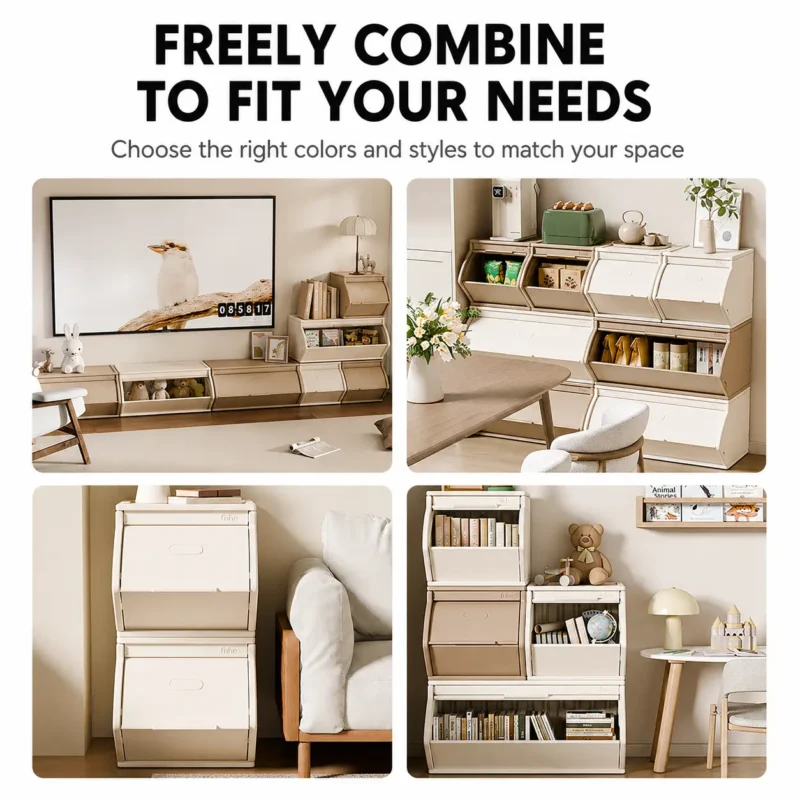 Custom eco-friendly kids storage racks with ASTM+CCPIA Testing Report featuring a flexible modular design for playroom spaces.