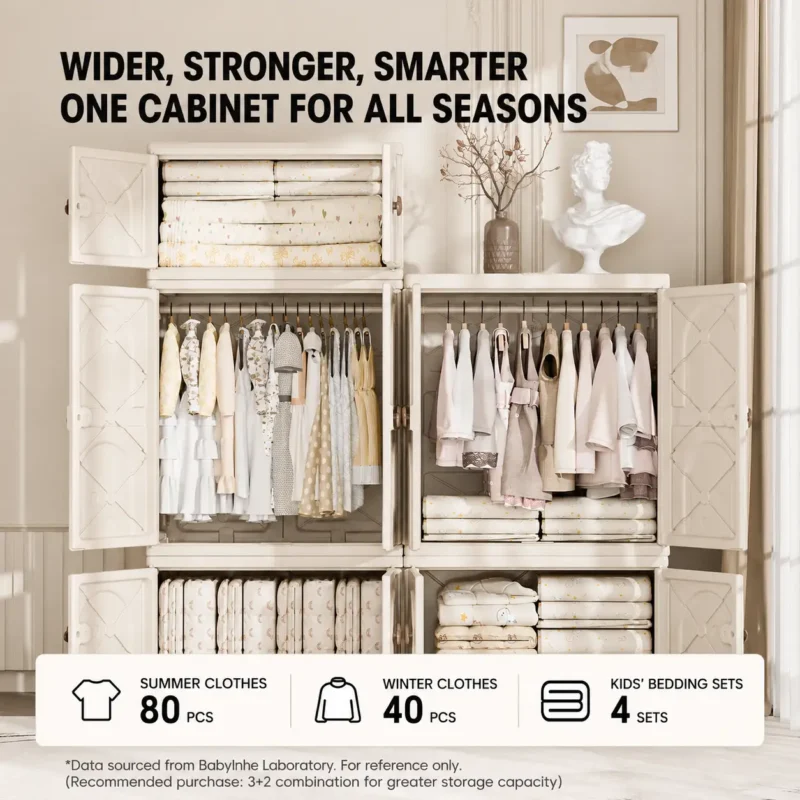 ISO9001 certified kids toy storage organizer showing an extra large capacity combined wardrobe unit for nursery schools.
