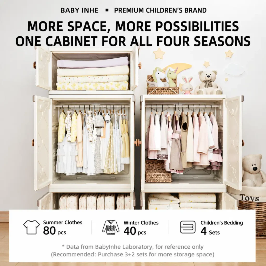ISO9001 certified kids toy storage organizer showing an extra large capacity combined wardrobe unit for nursery schools.
