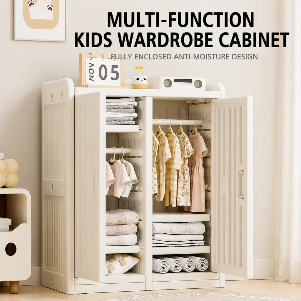 Minimalist kids capsule theme wardrobe cabinet compliant with CPC Certificate requirements from wholesale children furniture supplier.