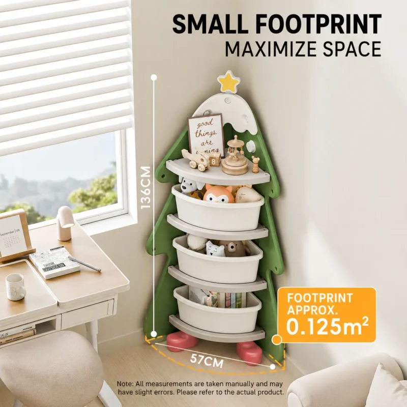 Space-saving toddler corner cabinets with a compact 0.125 square meter footprint and Christmas tree design to maximize room space for B2B wholesale.