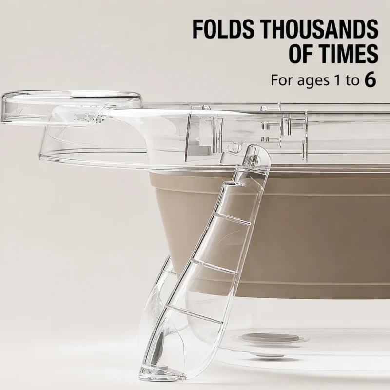 Ergonomic collapsible toddler bath tub compliant with CPC Certificate guidelines featuring a flexible TPE soft rubber framework for space saving.