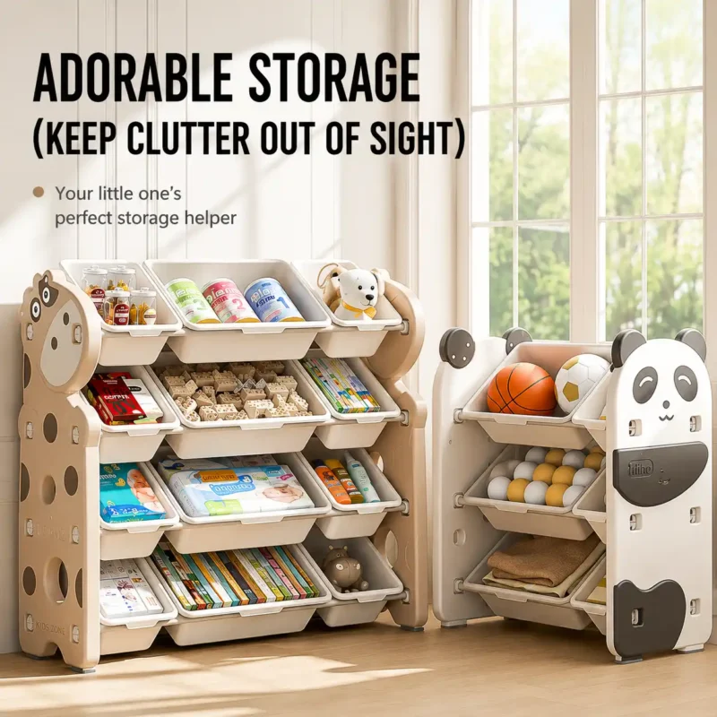 Minimalist kids cow series toy organizer compliant with CPC Certificate requirements for daycare centers and preschool playroom organization.