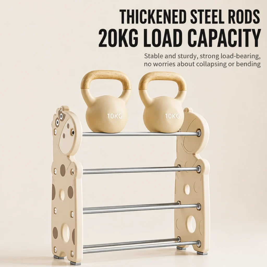 Heavy duty preschool storage shelves from China manufacturer featuring an upgraded thick steel rod framework for high load capacity.