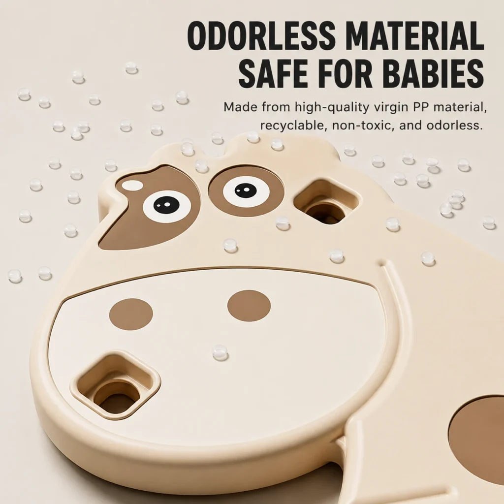 Custom eco-friendly kids storage racks with ASTM+CCPIA Testing Report ensuring a non-toxic Odorless virgin PP material.