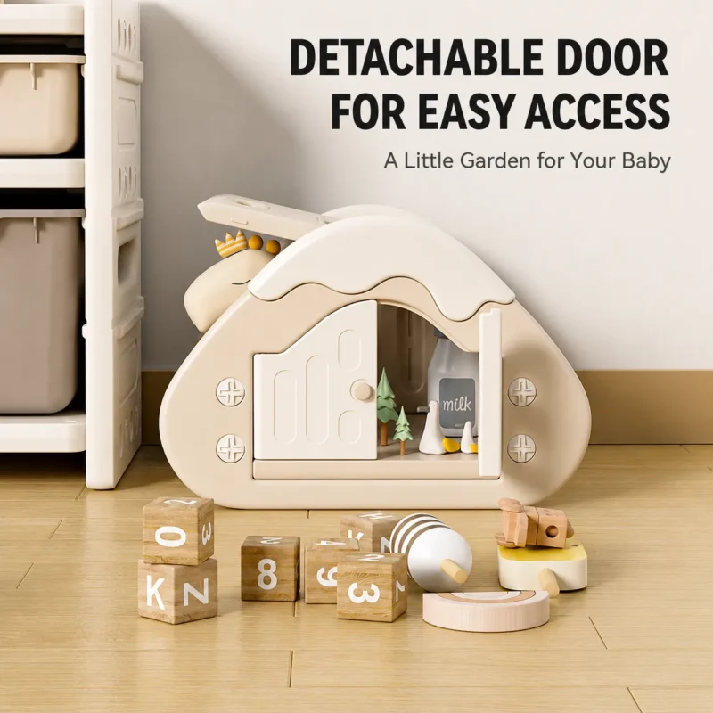 Minimalist kids cream house theme storage cabinet unit verified by CE Certificate requirements from wholesale children furniture supplier.