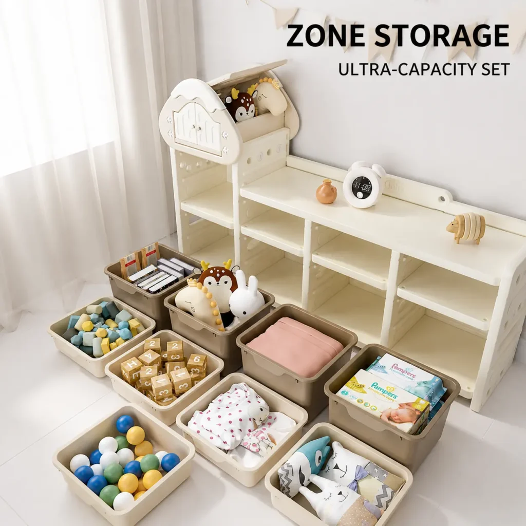 ISO9001 certified kids toy storage organizer highlighting a premium ultra-capacity modular storage bench unit for daycare centers.