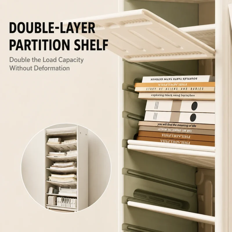 ASTM-compliant kids book rack with durable double-layer partition shelf ensuring heavy load capacity without deformation.