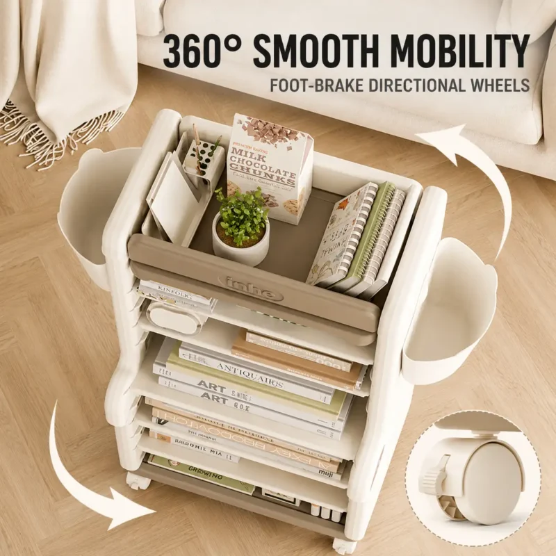 Minimalist kids crocodile series bookshelf compliant with CPC Certificate requirements featuring an integrated multi-functional toy chest system.