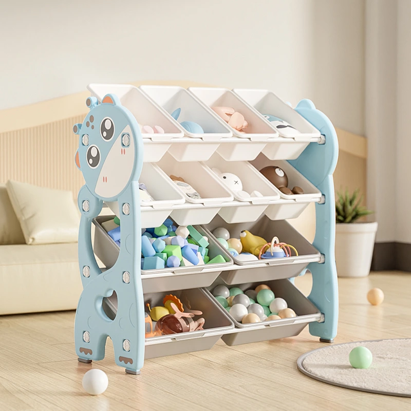 Smartly divided toddler toy storage cabinets from China factory showcasing different color options for preschool classrooms.