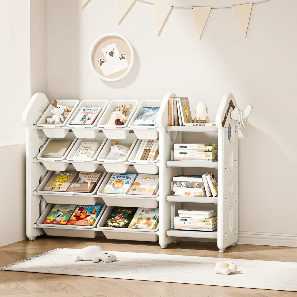 Minimalist kids candy series bookcase unit compliant with CPC Certificate requirements for daycare and preschool classrooms.