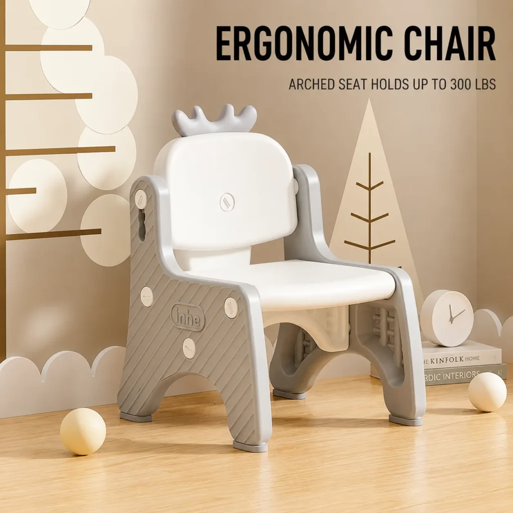 Minimalist kids deer series chair compliant with CPC Certificate requirements showing a heavy-duty arched seat layout.