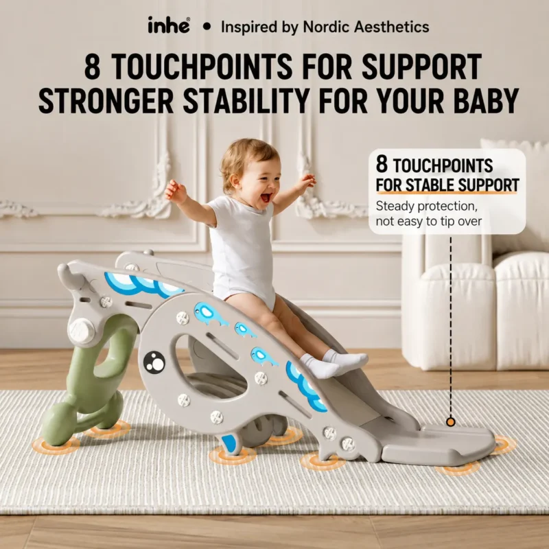 Flexible modular toddler indoor climber from China supplier highlighting an upgraded wide-base framework with multiple anti-slip feet.