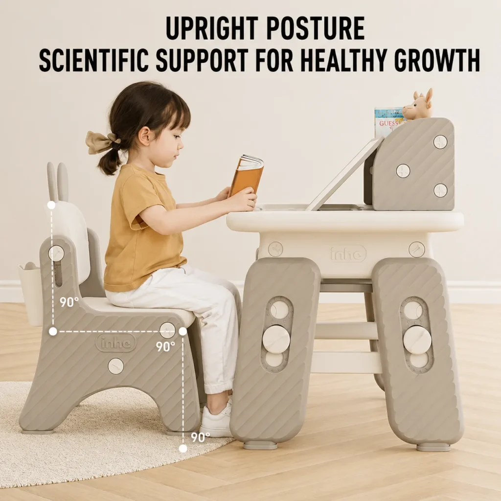 Ergonomic plastic children activity table verified by ISO9001 factory quality standards to ensure a healthy spinal support posture.