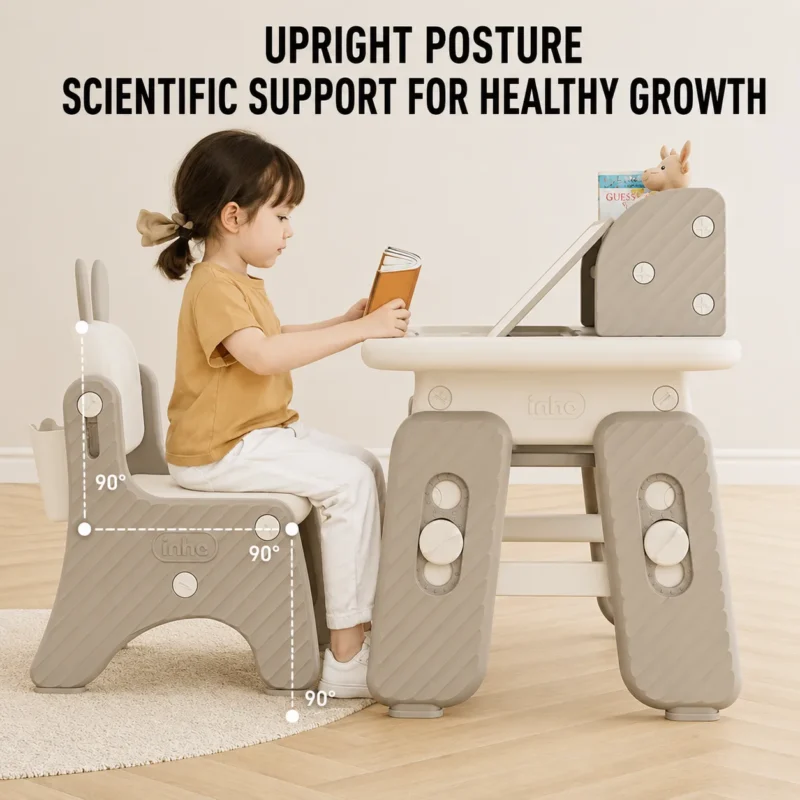 Ergonomic plastic children activity table verified by ISO9001 factory quality standards to ensure a healthy spinal support posture.