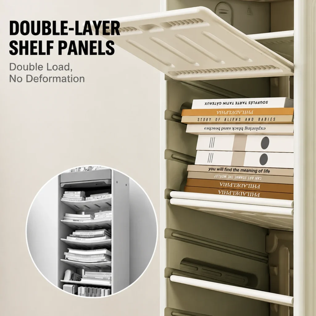 ASTM-compliant kids book rack with durable double-layer shelf panels ensuring heavy load capacity without deformation.