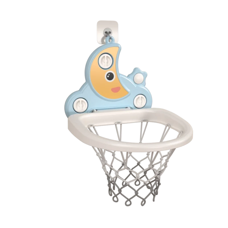 Custom plastic mini children basketball goal with cute moon cartoon design from blow-molded kids basketball stand factory.