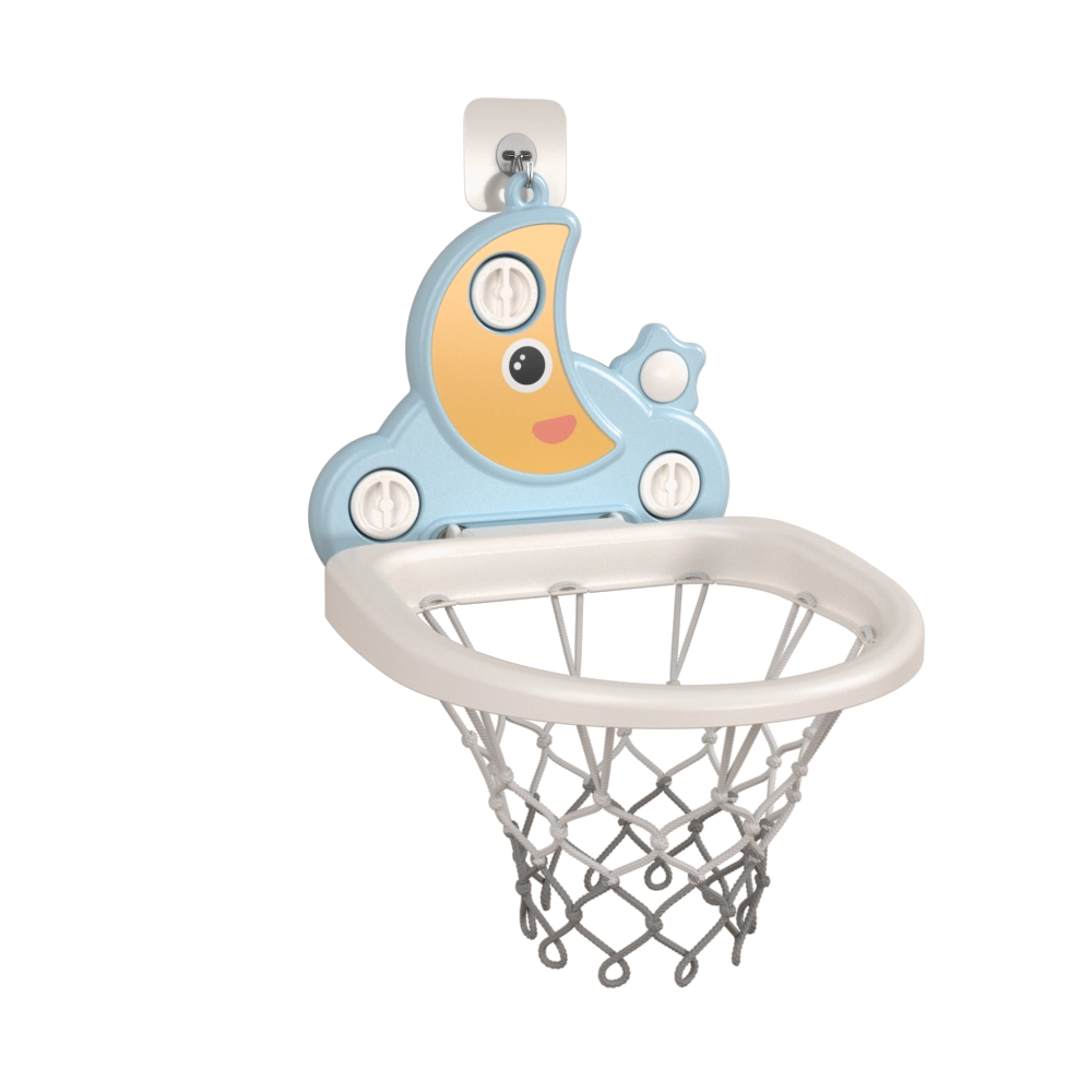Custom plastic mini children basketball goal with cute moon cartoon design from blow-molded kids basketball stand factory.