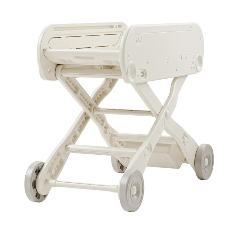 Commercial daycare baby changing stations with mobile wheels and foldable plastic frame from OEM nursery furniture manufacturer.