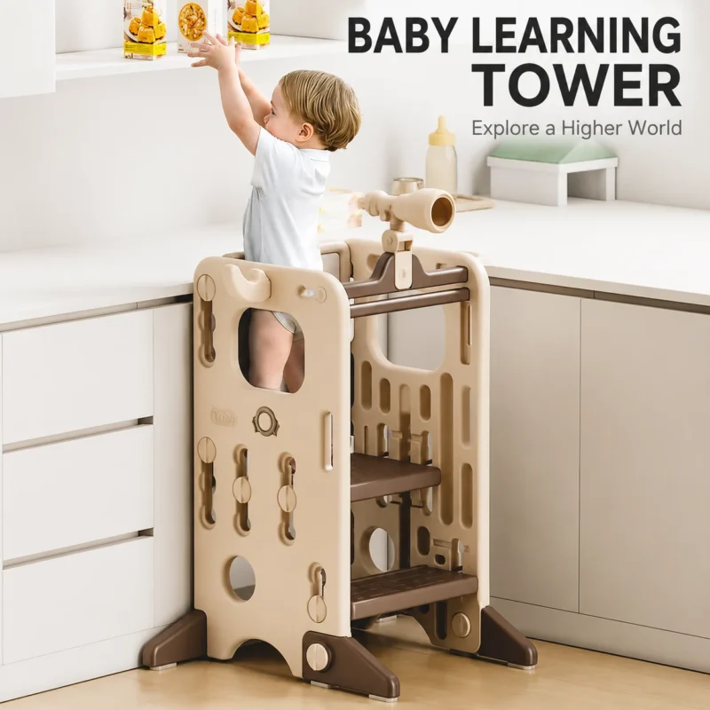 Heavy duty stable step stool for toddler kitchen helper activities featuring an upgraded non-slip platform and safety handrails.