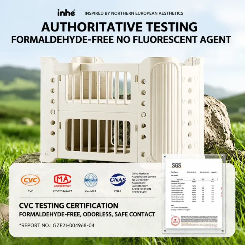 Eco-friendly toddler crib compliant with CPC Certificate requirements highlighting a non-toxic formaldehyde-free raw material structure.